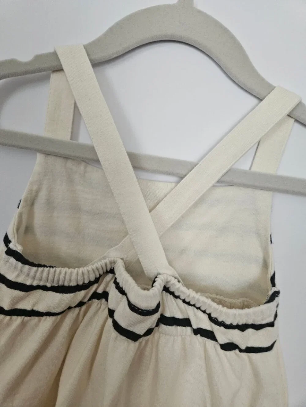 Hanna Andersson Sleeveless Striped Crossback Dress Ecru 3T